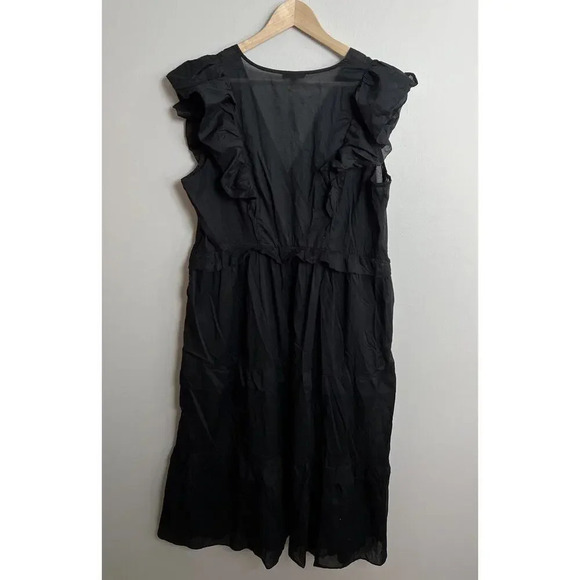 J. Crew Ruffle Sleeve Voile Dress Black Cotton V-Neck A-Line Plus Size XXL Women - Picture 3 of 9